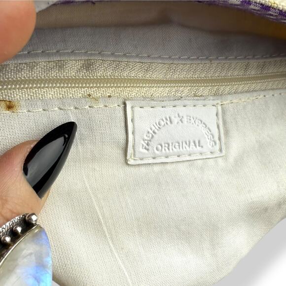 90's woven linen butterfly floral wood handle bag by FASHION EXPRESS ORIGINAL - Picture 12 of 16